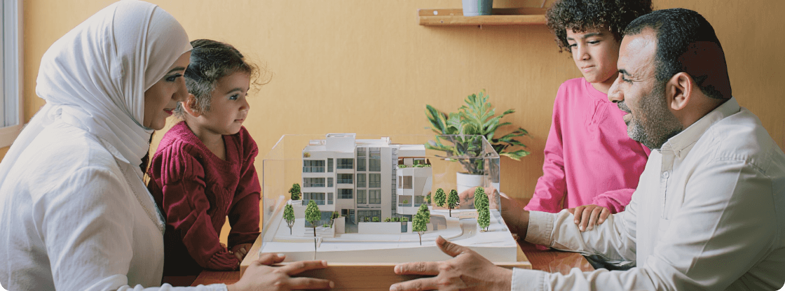Family discussing real estate